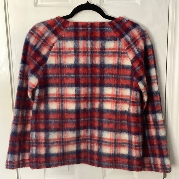 Madewell Nicolette Brushed Plaid Popover Top XS Wool Blend Pockets - Picture 3 of 13